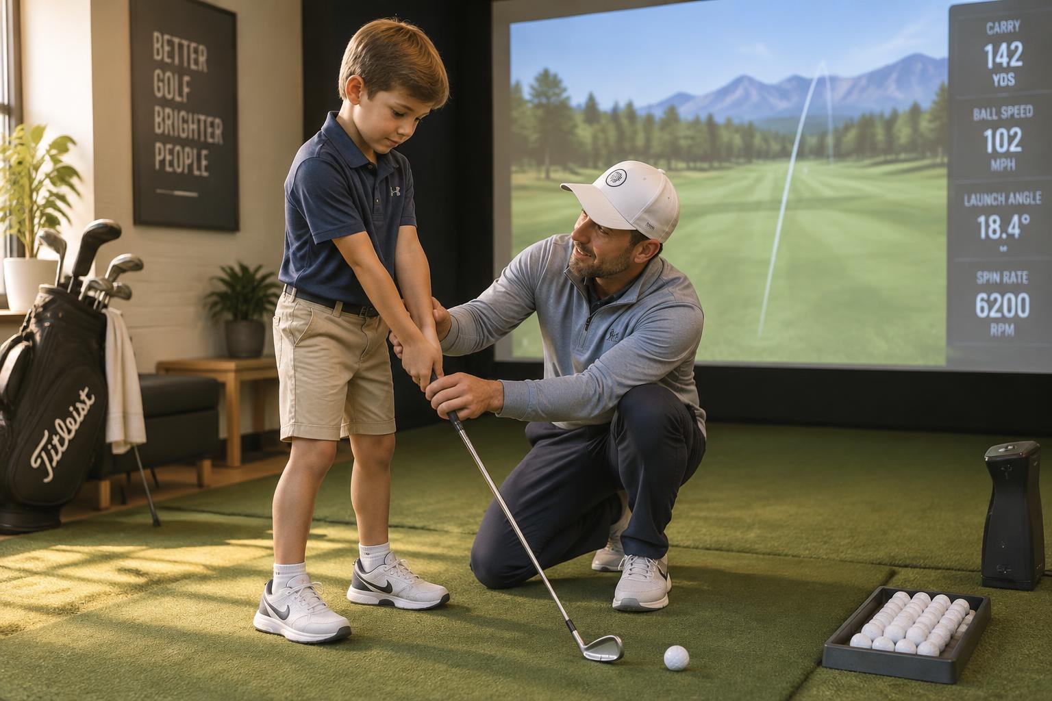 Placeholder image of a golf coach working with a junior golfer at The Cut Club